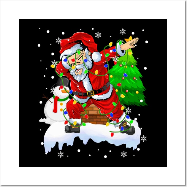 Santa Christmas Dabbing Through The Snow Dabbing Santa Snowman Christmas Lights Wall Art by springins